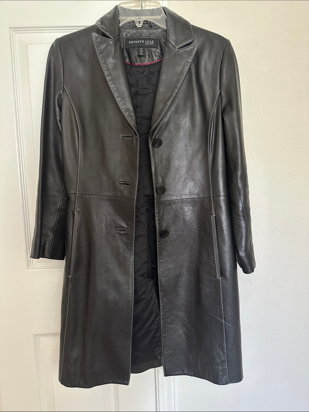Kenneth Cole Women's Black Leather Longline Blazer Coat